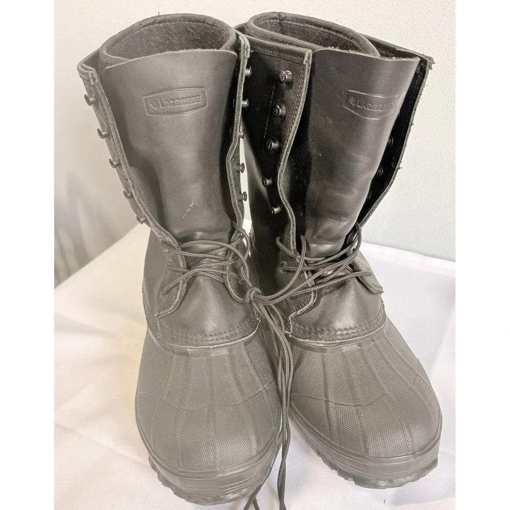 Lacrosse Mens Leather Iceman Winter Boots Size 12  Black Insulated Snow Duck